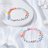 2Pcs 2 Styles Word Acrylic & Brass Heart Beaded Stretch Bracelets BJEW-LP0004-27-3