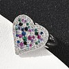 Heart Brass Micro Pave Cubic Zirconia Cuff Rings for Women RJEW-A069-12P-04-3