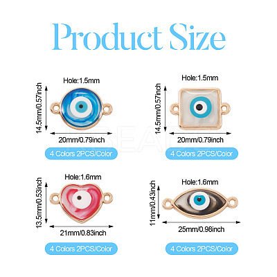 32Pcs 16 Styles Evil Eye Zinc Alloy Epoxy Resin Connector Charms ENAM-TA0001-33-1