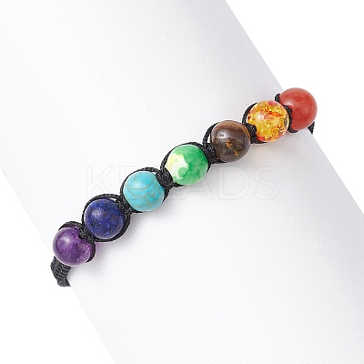 Round Natural Mixed Gemstone Braided Bead Bracelet BJEW-YW0001-11-1