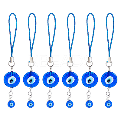 Flat Round Handmade Evil Eye Lampwork Pendant Decoration HJEW-AB00134-1