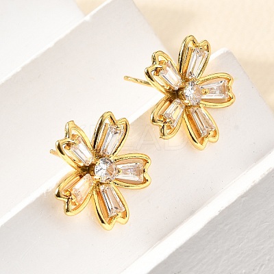 Flower Brass Micro Pave Cubic Zirconia Stud Earrings & Pendant Necklaces Sets SJEW-Z002-02G-1
