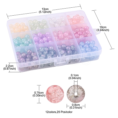 300Pcs 12 Colors Translucent Crackle Glass Beads Strands CCG-YW0001-14-1
