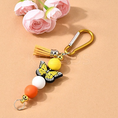 Silicone & Faux Suede Tassel Pendant Decoration HJEW-YW00100-06-1
