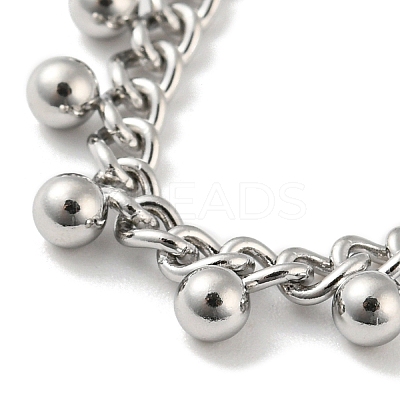 Non-Tarnish 304 Stainless Steel Round Ball Charms Link Chain Anklets AJEW-G054-01P-1