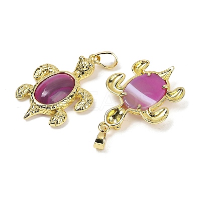 Natural Banded Agate(Dyed & Heated) & Brass Pendants KK-F887-01G-09-1
