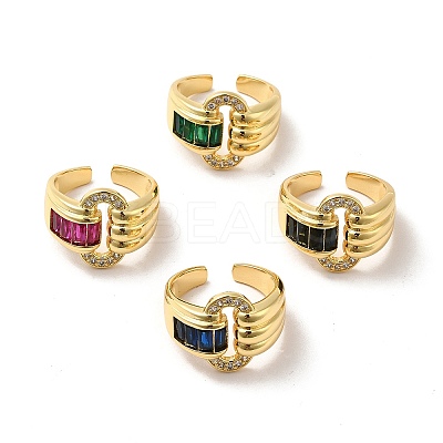 Ion Plating(IP) Cubic Zirconia Oval Buckle Shape Open Cuff Ring RJEW-C041-09G-1
