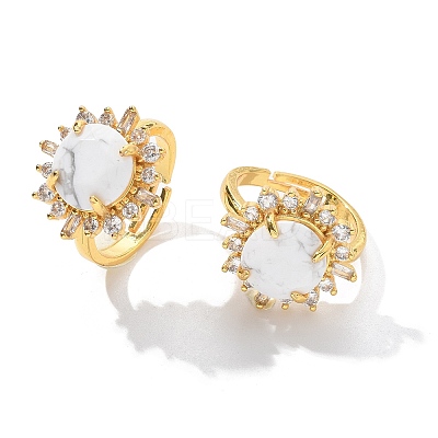 Sunflower Natural Howlite Finger Rings RJEW-B113-03G-06-1