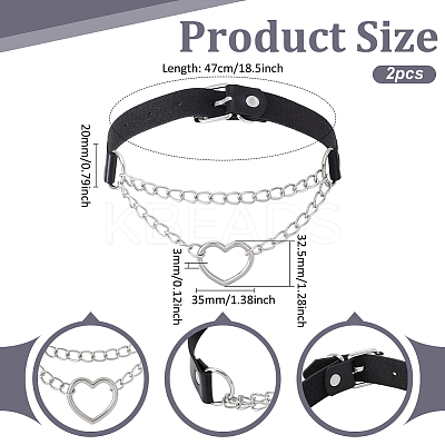 2Pcs Alloy Heart Link PU Leather Punk Choker Necklaces for Women NJEW-UN0001-70A-1
