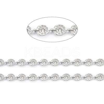 Tarnish Resistant Handmade 304 Stainless Steel Flat Round Charms Link Chains CHS-M004-10P-1
