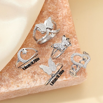 Stainless Steel Polymer Clay Rhinestone Cuff Rings/Finger Rings Sets FS-WG0D843-03-1