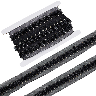 1.9 Yards Grenadine Mesh Lace Trim with Resin Beads and Rhinestone OCOR-FG0002-98A-1
