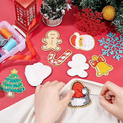 12Pcs 6 Style Christmas Theme Towel Embroidery Cloth Self Adhesive Patches PATC-FG0001-46-1