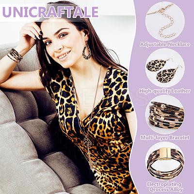 Leopard Print Alloy Pendant Necklaces & Earrings & Bracelet Sets SJEW-WH0020-03C-1