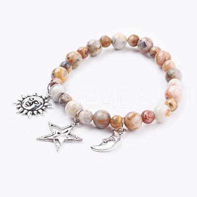Natural Crazy Agate Charm Bracelets BJEW-JB03349-03-1