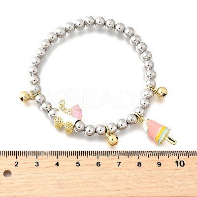 Brass Enamel Round Beads Charm Bracelets for Women BJEW-D317-11PG-1