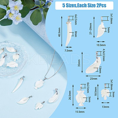 10Pcs 5 Style Natural Trochid Shell/Trochus Shell Pendants SSHEL-FH0001-18-1