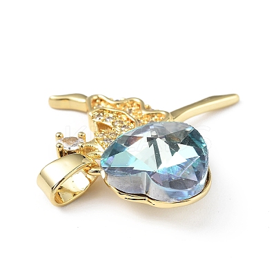 Real 18K Gold Plated Rack Plating Brass Micro Pave Clear Cubic Zirconia Pendants KK-C015-15G-07-1
