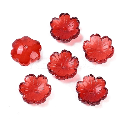 Transparent Spray Paint Glass Bead Caps GLAA-H035-04B-1