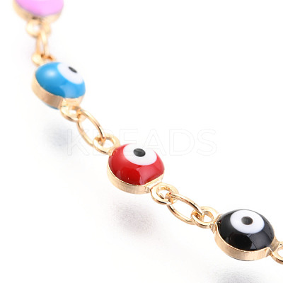 Real 18K Gold Plated Evil Eye Brass Enamel Link Bracelets BJEW-EE0001-14-1