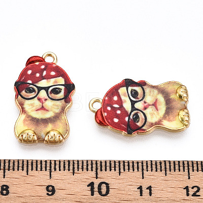 Printed Light Gold Tone Alloy Pendants LS-ENAM-N056-208G-1