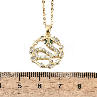Brass Micro Pave Clear Cubic Zirconia Ring with Snake Pendants Necklaces LS-NJEW-K280-03A-G-1