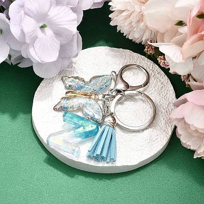 26Pcs Transparent Epoxy Resin & Transparent Acrylic & Faux Suede Tassel Keychain KEYC-JKC01202-26-1