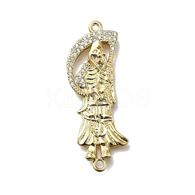 Brass Clear Cubic Zirconia Grim Reaper Connector Charms KK-C090-36G-01-1