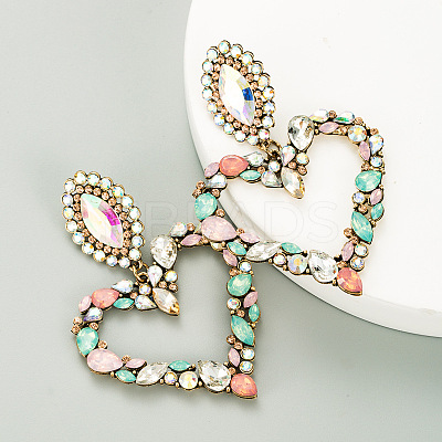 Rhinestone Heart Long Dangle Stud Earrings HEAR-PW0001-076A-1