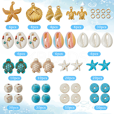 DIY Ocean Theme Synthetic Turquoise & Natural Cowrie Shell & Alloy Jewelry Making Findings Beads Kits DIY-SC0027-45-1