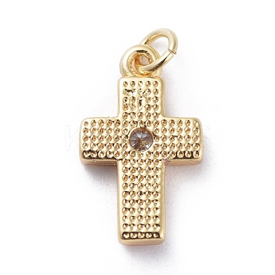 Cubic Zirconia Tiny Cross Charms KK-G363-03G-01-1