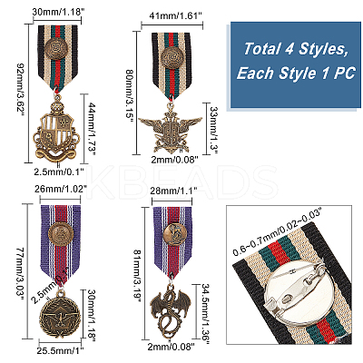 4Pcs 4 Style Medal Alloy Lapel Pin JEWB-GA0001-06-1