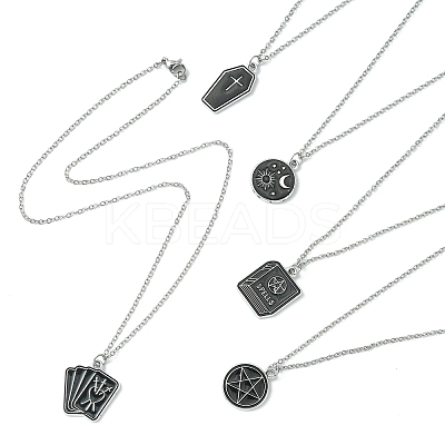 Gothic Style Pentagram/Coffin/Book Alloy Enamel Pendant Necklaces NJEW-JN04362-1