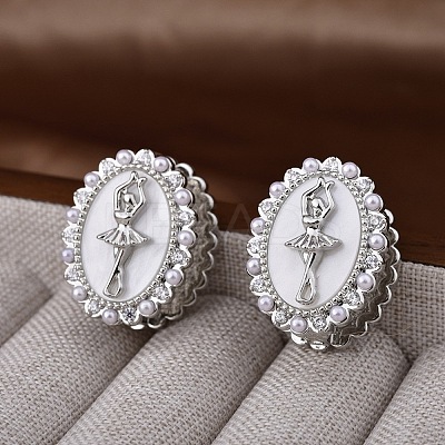 Oval with Ballerina Girl Brass Micro Pave Clear Cubic Zirconia Hoop Earrings for Women EJEW-Q391-36P-1