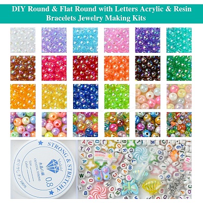DIY Round & Flat Round with Letters Acrylic & Resin Bracelets Jewelry Making Kits DIY-FS0007-44-1