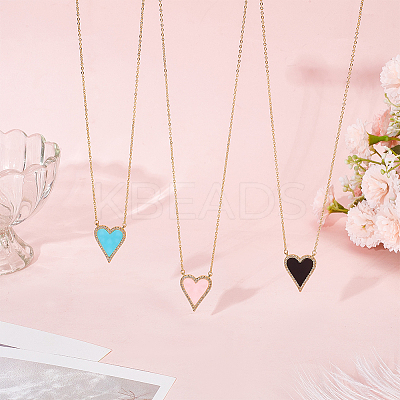 3Pcs 3 Colors Rhinestone Heart Pendant Necklace NJEW-AN0001-69-1