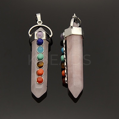 Yoga Chakra Jewelry Platinum Plated Brass Gemstone Double Terminated Pointed Big Pendants G-P053-19I-1
