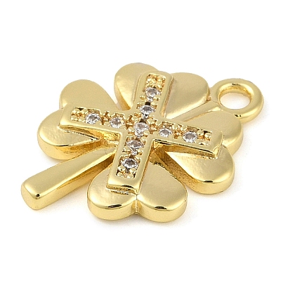 Cross Theme Real 18K Gold Plated Brass Micro Pave Clear Cubic Zirconia Pendants KK-L219-06G-01-1