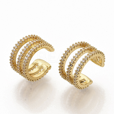 Brass Micro Pave Clear Cubic Zirconia Cuff Earrings EJEW-S208-002-1