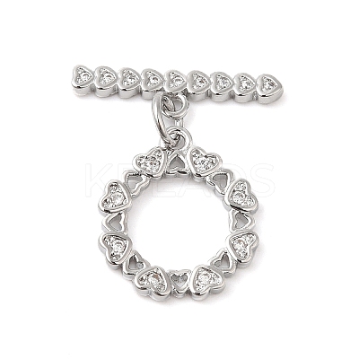 Brass Pave Clear Cubic Zirconia Toggle Clasps KK-P234-83P-1