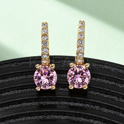 Flat Round Brass Micro Pave Cubic Zirconia Hoop Earrings EJEW-F384-03G-1