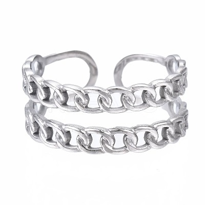 Non-Tarnish 304 Stainless Steel Curb Chain Open Cuff Ring RJEW-T023-13P-1