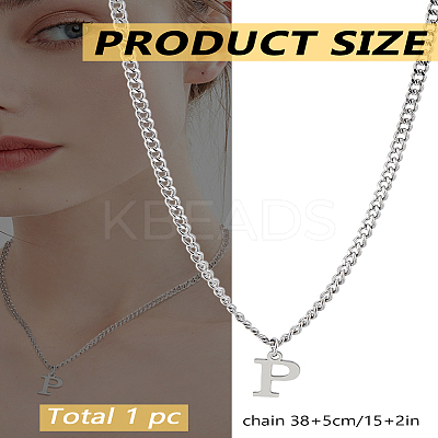 1Pc 304 Stainless Steel Letter Pendant Necklaces NJEW-LP0001-33P-P-1