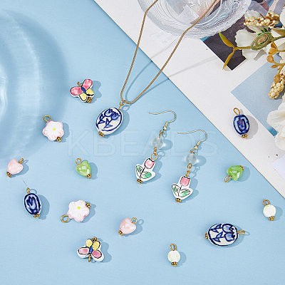 16Pcs 8 Style Handmade Porcelain Pendants PALLOY-HS00032-1