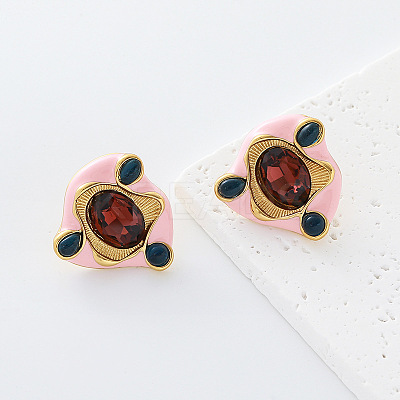 304 Stainless Steel Enamel Stud Earrings for Women FA1255-3-1