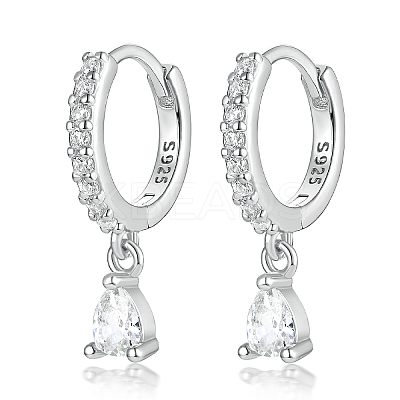925 Sterling Silverr Micro Pave Cubic Zirconia Geometric Teardrop Hoop Earrings JL9080-2-1