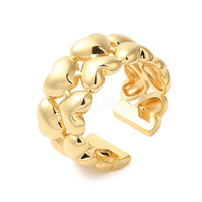 Heart Double Layer Brass Open Cuff Rings for Women RJEW-A046-02G-1