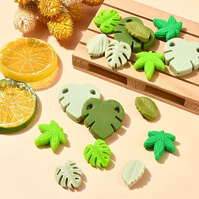 16Pcs 8 Style Leaf Silicone Beads SIL-CJ0001-73-1