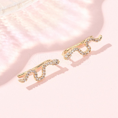 Brass Micro Pave Cubic Zirconia Stud Crawler Earrings KK-CBAA351-16G-01-1