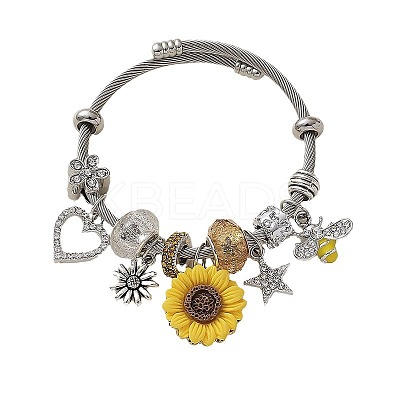 Sunflower & Heart & Bees Brass Cuff Bangles FS-WG88ED5-01-1
